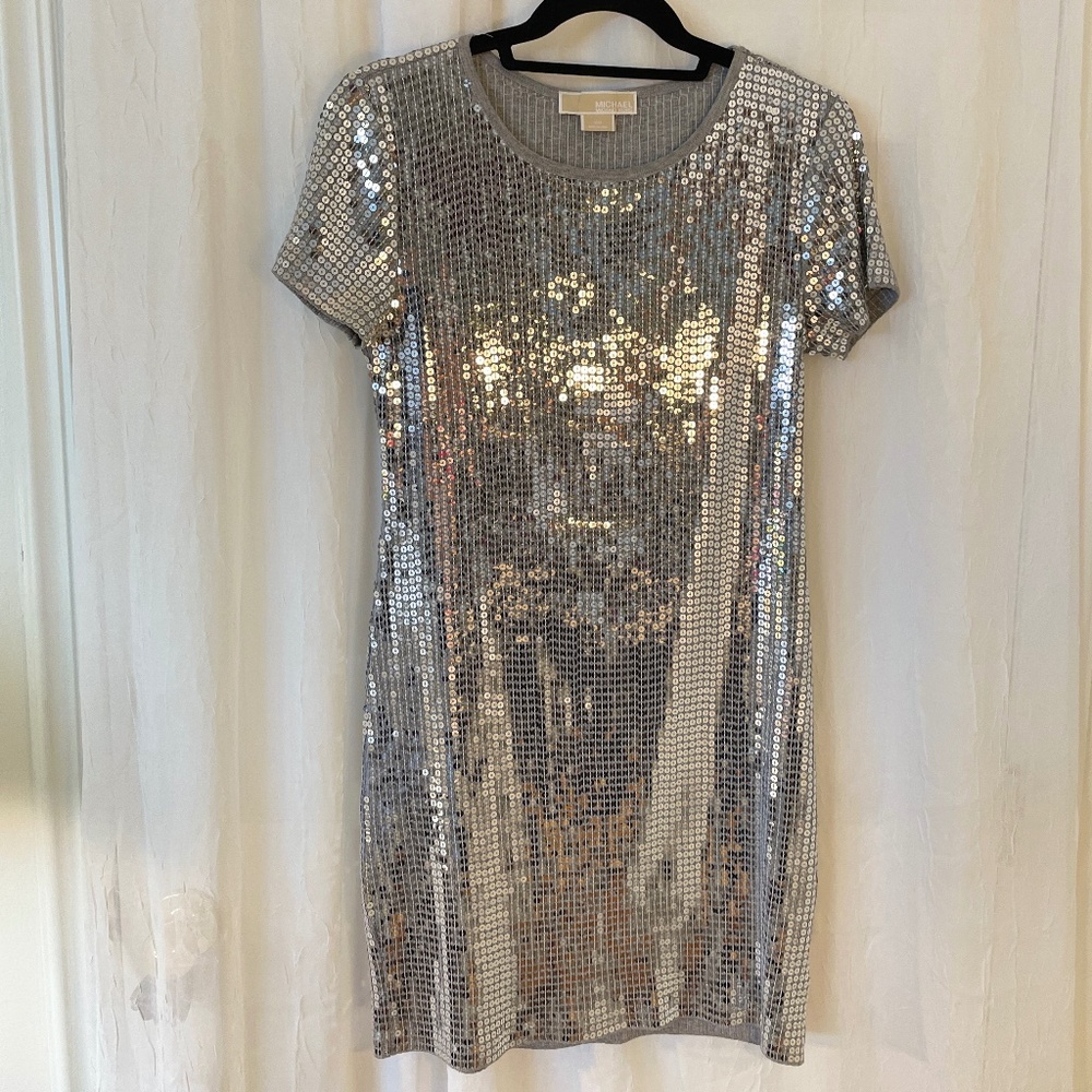 MICHAEL KORS Silver Sequined Mini Dress
